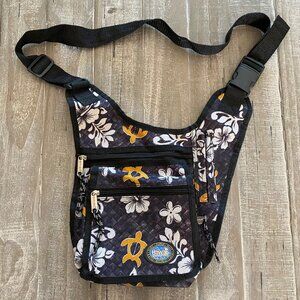 Hawaii Spirit Crossbody Bag Floral Adjustable Strap Black Travel Bag Aloha